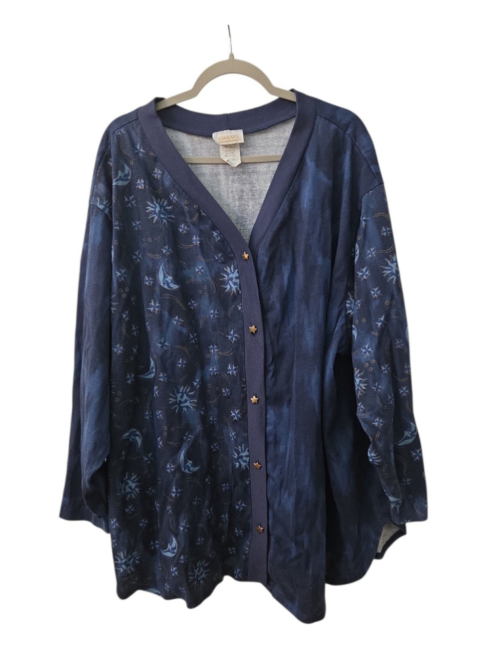 Roaman's Vintage 90s Celestial Sun Moon Star Lightweight Cardigan 4X Blue